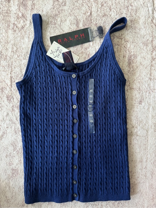 Ralph Lauren Sweaters - Ralph Lauren Navy Cable-Knit Button-Front Tank